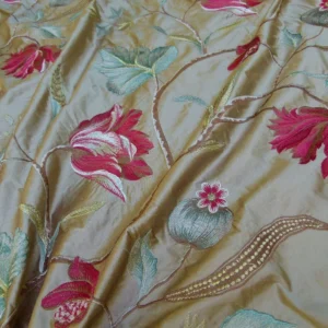 P1010917.jpg By Yard Gp&j Baker Tulip Tree Silk Embroidery Red Gold Large Scale MSRP USD 298Y