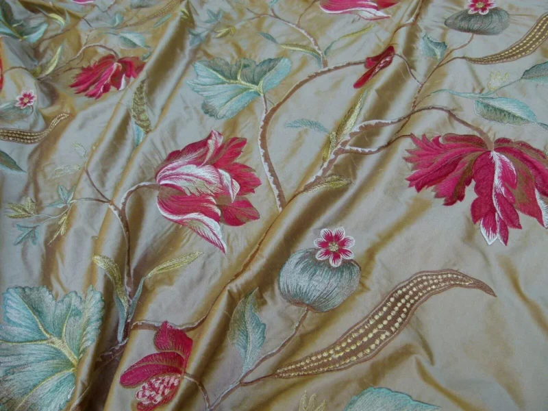 P1010917.jpg By Yard Gp&j Baker Tulip Tree Silk Embroidery Red Gold Large Scale MSRP USD 298Y