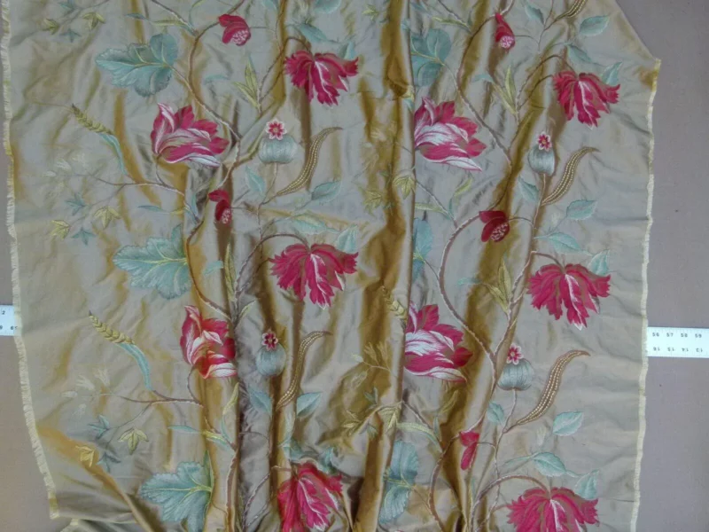 P1010918.jpg By Yard Gp&j Baker Tulip Tree Silk Embroidery Red Gold Large Scale MSRP USD 298Y