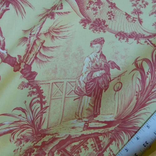 Brunschwig & Fils Plaisirs D Indochine Jasmine Yellow Red Cotton Print Garden Chinoiserie MSRP USD 196/Y