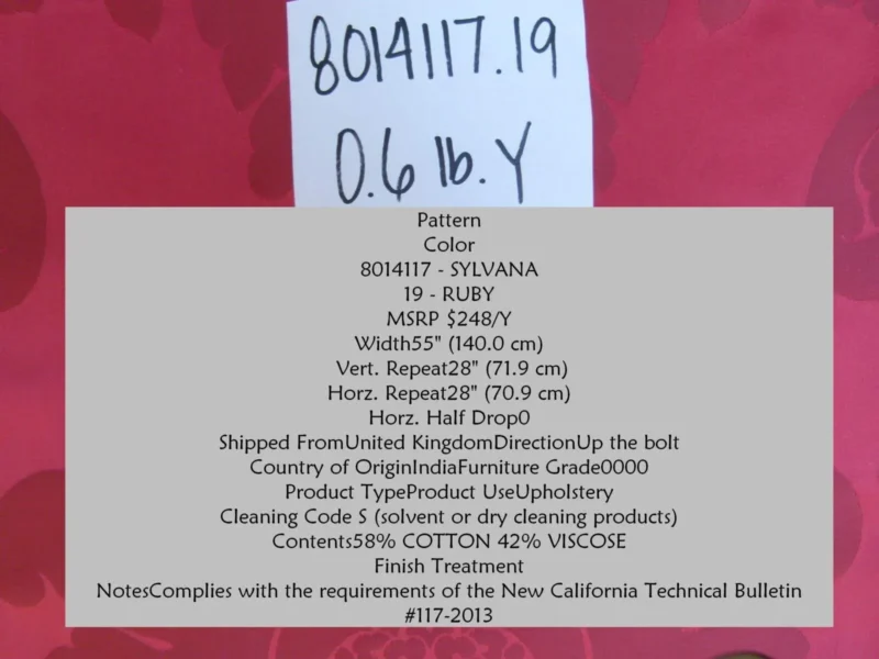 P1010942C.jpg Bty Brunschwig & Fils Sylvana Ruby Red Damask Renaissance Cotton MSRP USD248/y