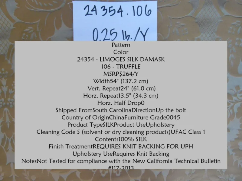 P1020047C.jpg 1.375y Kravet Couture Limoges 100%silk Damask Truffle Gold Rp264