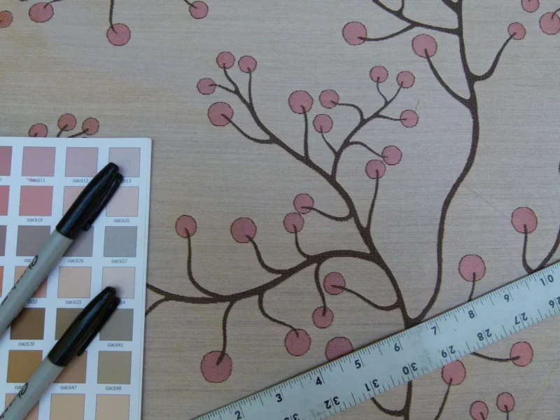 P1020070.jpg Kravet Couture Lemon Drop Color: 617 blush Pink Silk Lampas Modern Tree Bush  Berry Lampas MSRP USD 375/Y