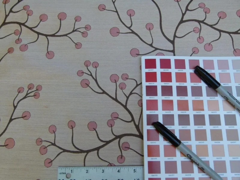 P1020071.jpg Kravet Couture Lemon Drop Color: 617 blush Pink Silk Lampas Modern Tree Bush  Berry Lampas MSRP USD 375/Y