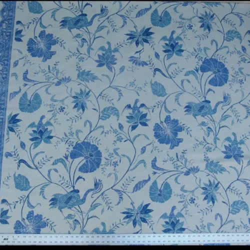 1.75Yd Brunschwig & Fils Batik Pacific Blue Bird Print Linen 1.75Yd Brunschwig & Fils Batik Pacific Blue Bird Print Linen