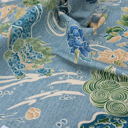 PXL_20250512_202644884 Brunschwig & Fils Shishi Peony & Chinese Lion On Turquoise Cotton MSRP USD 336/Y