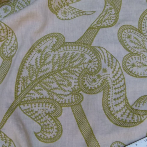 LEE JOFA WHITCOMB.APPLE GREEN WHITE EMBROIDERY LINEN MSRP$336Y