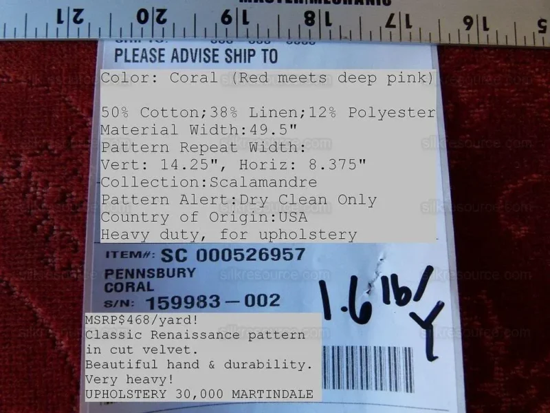 P1020302.jpg Scalamandre Pennsbury Cut Linen Velvet Renaissance Coral Red MSRP USD 504/Y