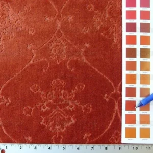 P1020304.jpg Scalamandre Pennsbury Cut Linen Velvet Renaissance Coral Red MSRP USD 504/Y