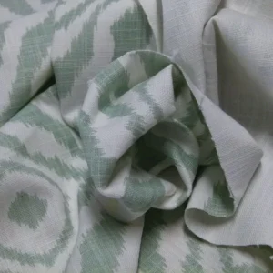 Scalamandre Zanzibar Ikat Aquamarine Green Aqua White Cotton Print Mid-Century MSRP USD 254.80/Y