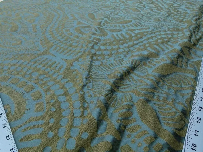 By yard Scalamandre  Ethnic Damask Reef Blue Cotton Silk Lampas African Abstract MSRP USD 432/Y