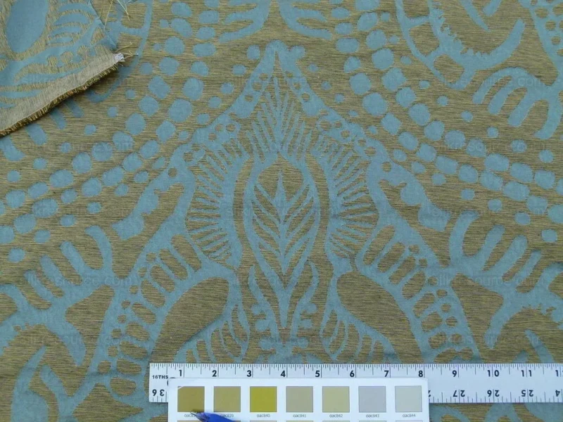 By yard Scalamandre  Ethnic Damask Reef Blue Cotton Silk Lampas African Abstract MSRP USD 432/Y