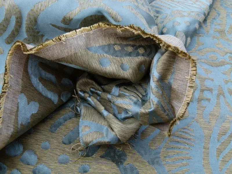 By yard Scalamandre  Ethnic Damask Reef Blue Cotton Silk Lampas African Abstract MSRP USD 432/Y