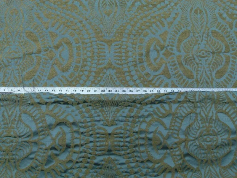 By yard Scalamandre  Ethnic Damask Reef Blue Cotton Silk Lampas African Abstract MSRP USD 432/Y