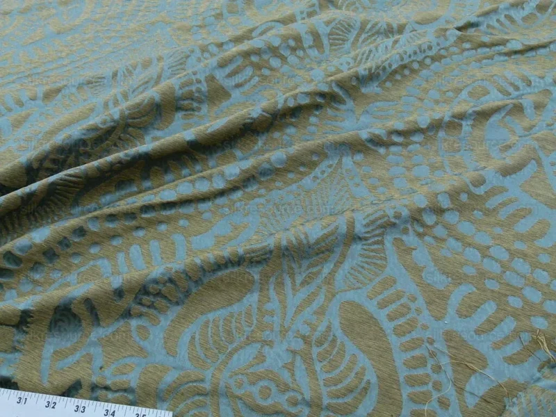 By yard Scalamandre  Ethnic Damask Reef Blue Cotton Silk Lampas African Abstract MSRP USD 432/Y