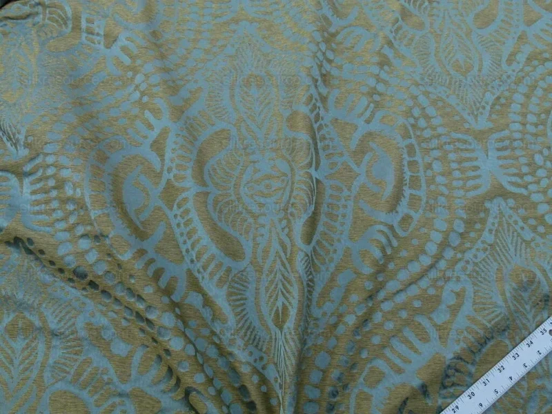 By yard Scalamandre  Ethnic Damask Reef Blue Cotton Silk Lampas African Abstract MSRP USD 432/Y