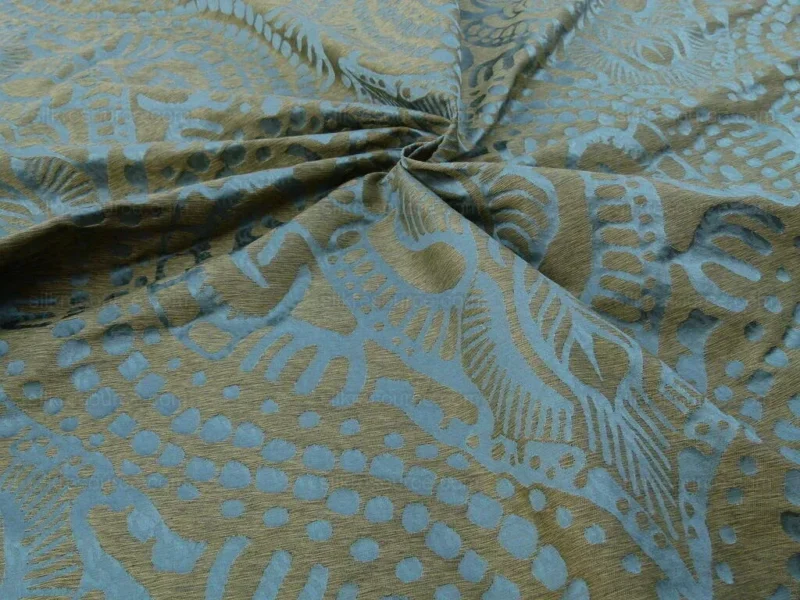 By yard Scalamandre  Ethnic Damask Reef Blue Cotton Silk Lampas African Abstract MSRP USD 432/Y