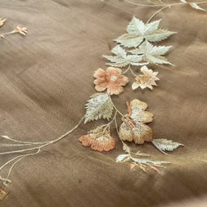 bengal-1.jpg By Yard Kravet Bengal Garden Sheer Silk Organza Embroidery Cafe Brown MSRP USD 159/Y