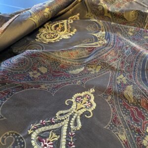 IMG_1629 **On hold By Yd Scalamandre Dhara Black Gold Silk Damask Embroidery MSRP USD 200/y