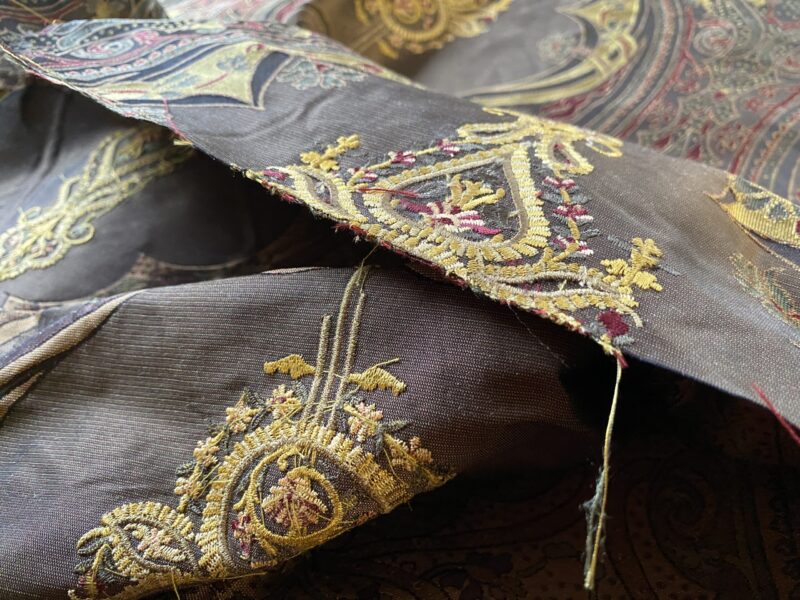 IMG_1637 **On hold By Yd Scalamandre Dhara Black Gold Silk Damask Embroidery MSRP USD 200/y