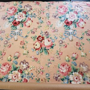 img_2363 Scalamandre Chatsworth Chintz Fh Aqua Blue Pink Red Green Multi Color Rose Peony Bouquet with Ribbon English Garden Historical Prints Bouquet USD 364/y