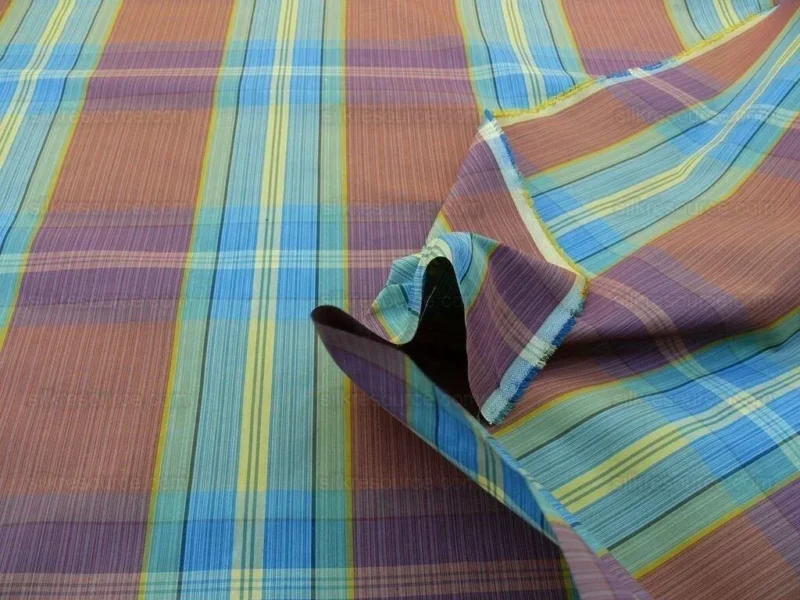 P1650404.jpg Scalamandre Riviera Plaid Fh Rose/multi  Colorful Rainbow Mediterranean MSRP USD 216/Y