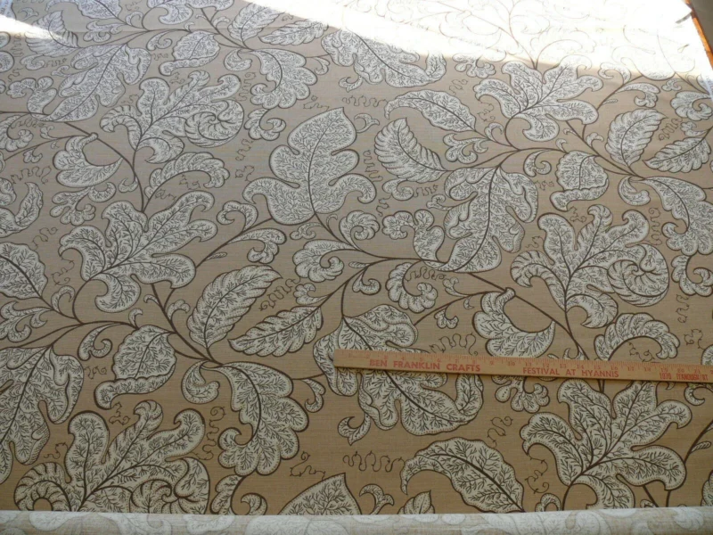 s-l1600.jpg Bty Scalamandre Wallace Linen Print Art Deco Jacobean Light Tan On Light Brown Beige MSRP USD 160/Y