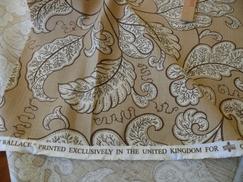 s-l1600.jpg Bty Scalamandre Wallace Linen Print Art Deco Jacobean Light Tan On Light Brown Beige MSRP USD 160/Y