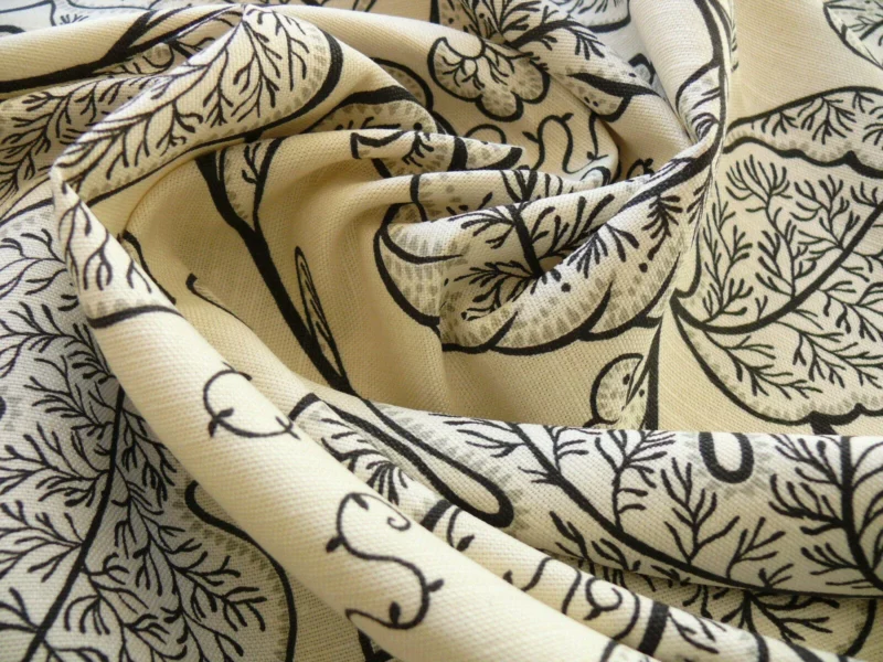 s-l1600.jpg Bty Scalamandre Wallace Linen Print Charcoal Grey On Eggshell Pale Yellow Chintz From Uk MSRP USD 160/y