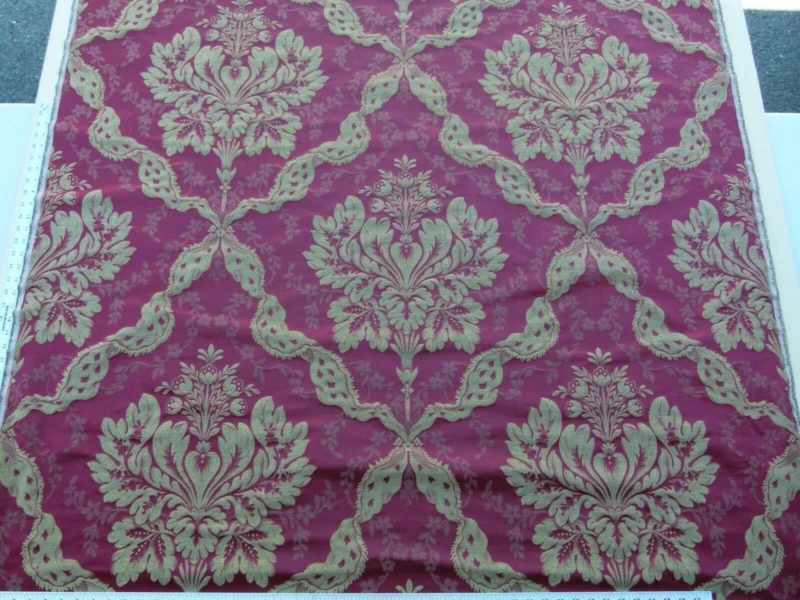 P1030073 By Yard Claudina Cherry Deep Red Gold Scalamandre Renaissance Silk Damask Reversible Italy MSRP USD 320/Y