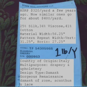 P1030075 By Yard Claudina Cherry Deep Red Gold Scalamandre Renaissance Silk Damask Reversible Italy MSRP USD 320/Y