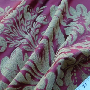 P1030076 By Yard Claudina Cherry Deep Red Gold Scalamandre Renaissance Silk Damask Reversible Italy MSRP USD 320/Y