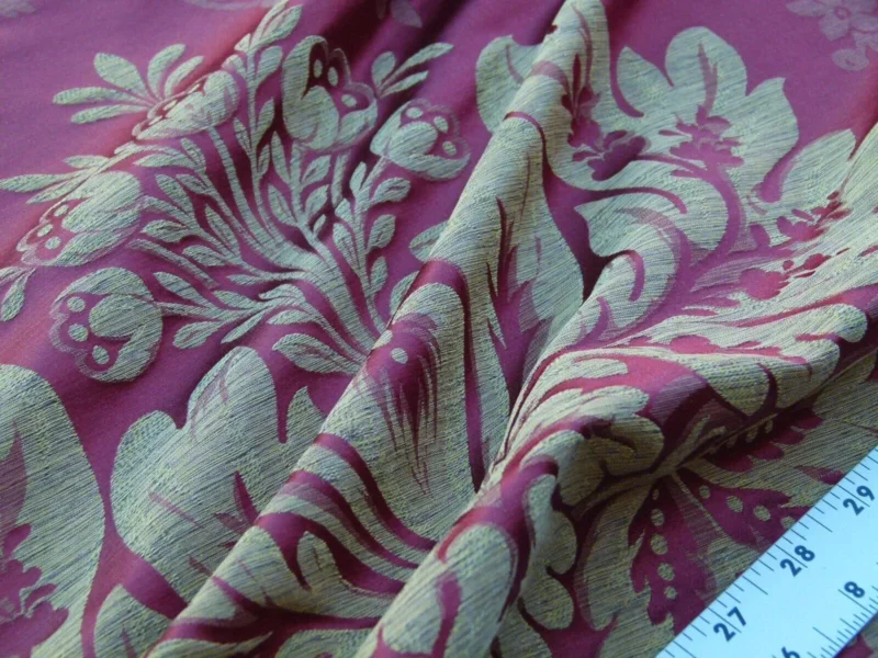 P1030076 By Yard Claudina Cherry Deep Red Gold Scalamandre Renaissance Silk Damask Reversible Italy MSRP USD 320/Y