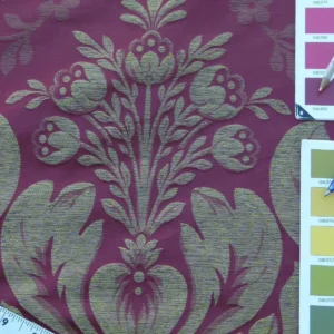 P1030077 By Yard Claudina Cherry Deep Red Gold Scalamandre Renaissance Silk Damask Reversible Italy MSRP USD 320/Y