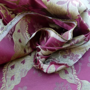 P1030079 By Yard Claudina Cherry Deep Red Gold Scalamandre Renaissance Silk Damask Reversible Italy MSRP USD 320/Y