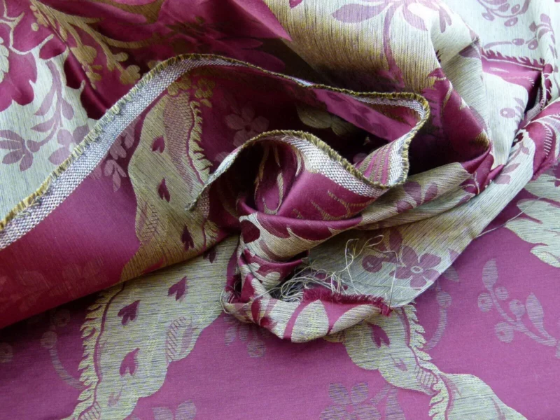 P1030079 By Yard Claudina Cherry Deep Red Gold Scalamandre Renaissance Silk Damask Reversible Italy MSRP USD 320/Y