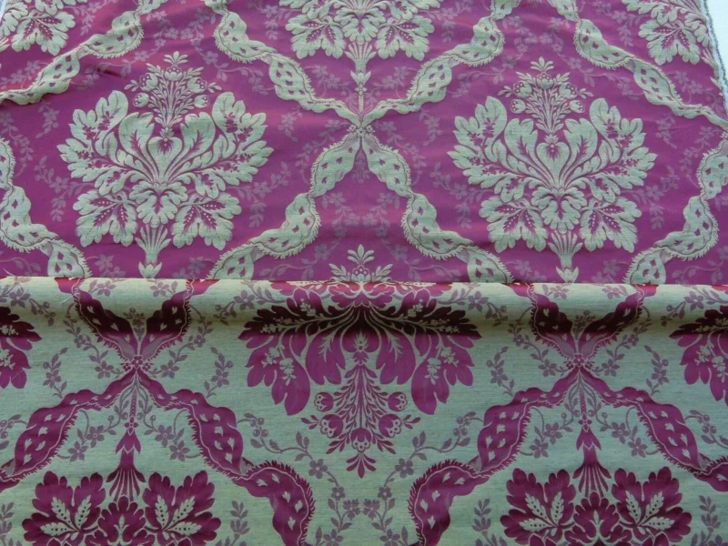 P1030080 By Yard Claudina Cherry Deep Red Gold Scalamandre Renaissance Silk Damask Reversible Italy MSRP USD 320/Y