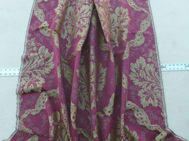 P1030081 By Yard Claudina Cherry Deep Red Gold Scalamandre Renaissance Silk Damask Reversible Italy MSRP USD 320/Y