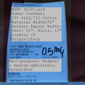 P1030118 By Yard Montes Stripe Gw Rust (reversible) Scalamandre Grey Watkins MSRP USD 228/Y