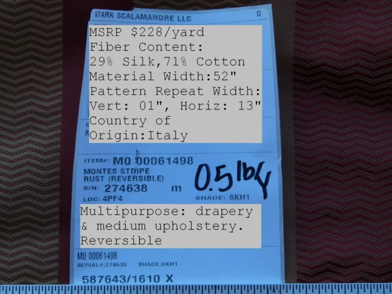 P1030118 By Yard Montes Stripe Gw Rust (reversible) Scalamandre Grey Watkins MSRP USD 228/Y