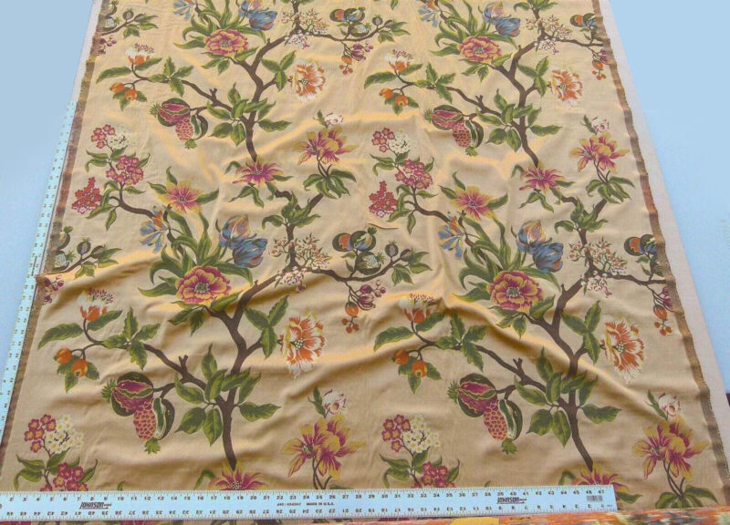 P1030160 Scalamandre Frida Gold On Multi Vibrant Mexican Floral & Fruits Frida Kahlo Old World Weavers Flower Lampas MSRP USD 546/y