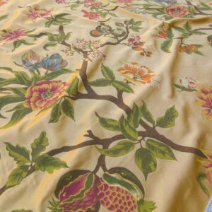 P1030161 Scalamandre Frida Gold On Multi Vibrant Mexican Floral & Fruits Frida Kahlo Old World Weavers Flower Lampas MSRP USD 546/y