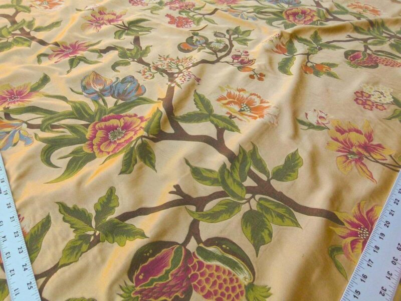 P1030161 Scalamandre Frida Gold On Multi Vibrant Mexican Floral & Fruits Frida Kahlo Old World Weavers Flower Lampas MSRP USD 546/y