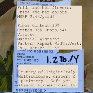 P1030162 Scalamandre Frida Gold On Multi Vibrant Mexican Floral & Fruits Frida Kahlo Old World Weavers Flower Lampas MSRP USD 546/y