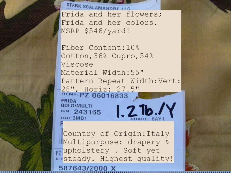 P1030162 Scalamandre Frida Gold On Multi Vibrant Mexican Floral & Fruits Frida Kahlo Old World Weavers Flower Lampas MSRP USD 546/y