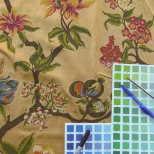 P1030164 Scalamandre Frida Gold On Multi Vibrant Mexican Floral & Fruits Frida Kahlo Old World Weavers Flower Lampas MSRP USD 546/y