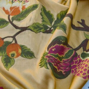 P1030166 Scalamandre Frida Gold On Multi Vibrant Mexican Floral & Fruits Frida Kahlo Old World Weavers Flower Lampas MSRP USD 546/y