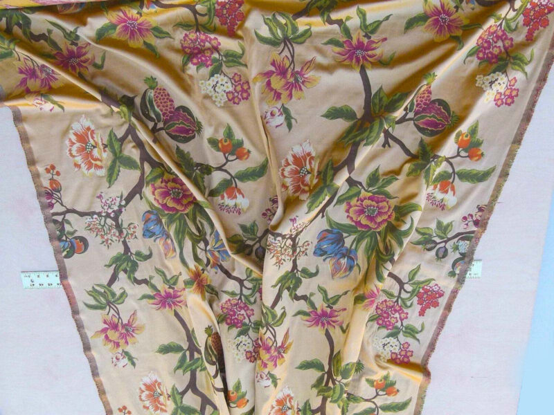 P1030168 Scalamandre Frida Gold On Multi Vibrant Mexican Floral & Fruits Frida Kahlo Old World Weavers Flower Lampas MSRP USD 546/y