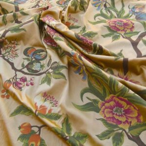 P1030171 Scalamandre Frida Gold On Multi Vibrant Mexican Floral & Fruits Frida Kahlo Old World Weavers Flower Lampas MSRP USD 546/y