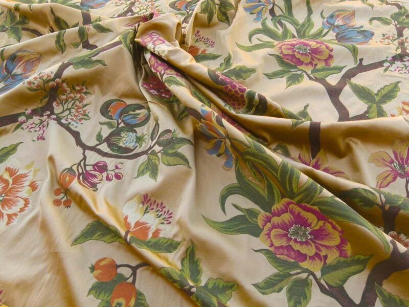 P1030171 Scalamandre Frida Gold On Multi Vibrant Mexican Floral & Fruits Frida Kahlo Old World Weavers Flower Lampas MSRP USD 546/y